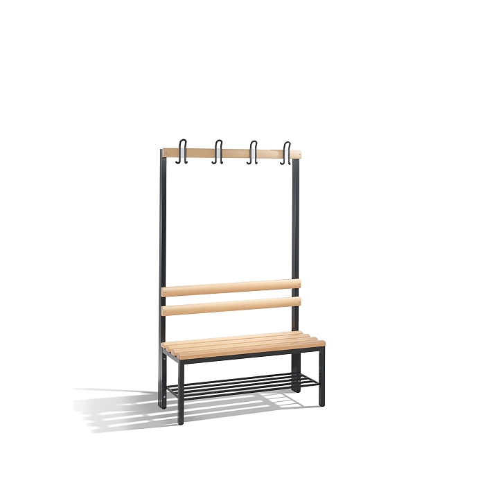 Volně stojící lavice do šatny s bukovým sedákem, roštem a 4 věšáky 100x35x165 cm - Kliknutím na obrázek zavřete