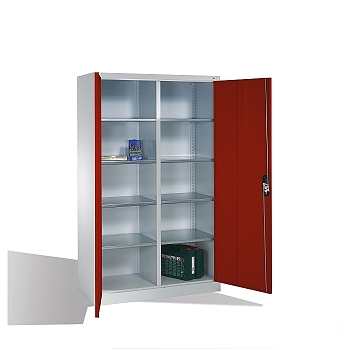 Nářaďová skříň kombinovaná - 2x4 police 120x50x195 cm, červená dvířka