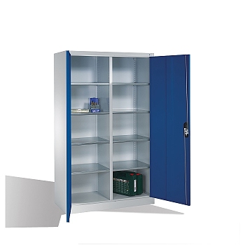Nářaďová skříň kombinovaná - 2x4 police 120x50x195 cm, tm. modrá dvířka