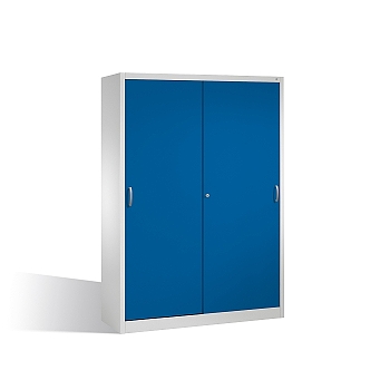 Nářaďová skříň s posuvnými dveřmi, 2x4 police 160x50x195 cm, tm. modré dveře