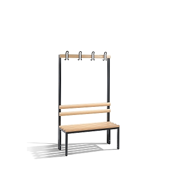 Volně stojící lavice do šatny s bukovým sedákem a 4 věšáky 100x35x165 cm