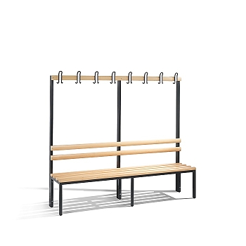 Volně stojící lavice do šatny s bukovým sedákem a 4 věšáky 196x35x165 cm