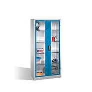 Kovová skříň na nářadí s prosklenými dveřmi, 4 police 93x50x195 cm, sv. modré dveře