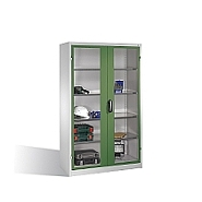 Kovová skříň na nářadí s prosklenými dveřmi, 4 police 120x50x195 cm, zelené dveře