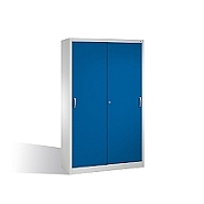 Nářaďová skříň s posuvnými dveřmi, čtyři police 120x40x195 cm, tm. modré dveře