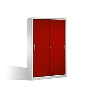 Nářaďová skříň s posuvnými dveřmi, čtyři police 120x50x195 cm, červené dveře
