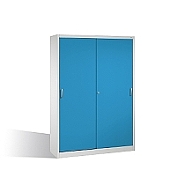 Nářaďová skříň s posuvnými dveřmi, 2x4 police 160x40x195 cm, sv. modré dveře