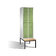Dvojdílná dělená šatní skříň CLASSIC, 4 dveře na podlavičce, 61x50/81x185 cm, zelená dvířka