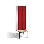 Dvojdílná dělená šatní skříň CLASSIC, 4 dveře na podlavičce, 61x50/81x185 cm, červená dvířka