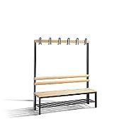 Volně stojící lavice do šatny s bukovým sedákem, roštem a 4 věšáky 150x35x165 cm