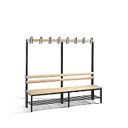 Volně stojící lavice do šatny s bukovým sedákem, roštem a 4 věšáky 196x35x165 cm