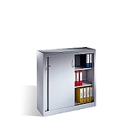 Nízká kovová skříň s posuvnými dveřmi, 2 police 120x40x120 cm